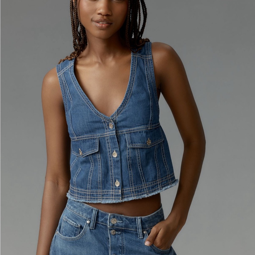 Pilcro Blue Sleeveless Crop Tank Top